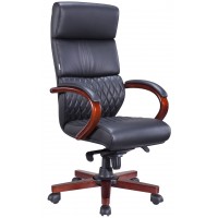 Компьютерное кресло Everprof President Wood для руководителя, обивка: натуральная кожа, цвет: черный