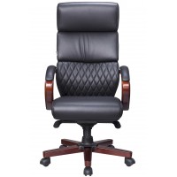 Компьютерное кресло Everprof President Wood для руководителя, обивка: натуральная кожа, цвет: черный